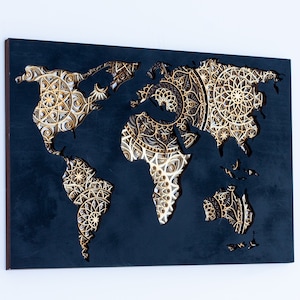 Carte en bois MANDALA - Une fusion d'envie de voyager et d'exploration spirituelle - Une belle oeuvre d'art inspirée du mandala pour les amateurs de voyage