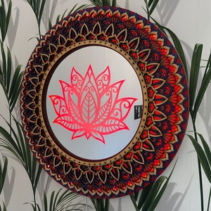 MANDALA LAMP, LOTUS Flower Sacred Geometry, Eye-Catching Mandala Wall Art with Glowing Led Lighting: A Perfect Addition to Your Home