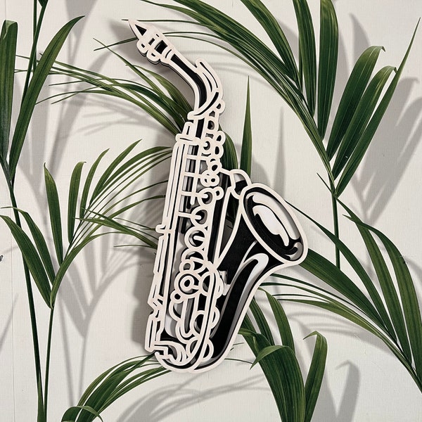 SAXOPHONE MUSIC WOODEN Wall Art Harmonic Elegance: Handcrafted Wood Saxophone Music Wall Decoration