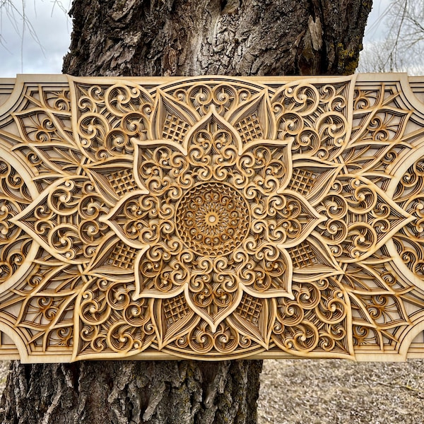 WOOD MANDALA DECOR, Bohemian Masterpiece Home Wall Art, Wooden Deco Accent