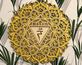 SOLAR PLEXUS CHAKRA Mandala (Manipura), Geometric Wood Wall Art Wall Hanging Apartment Decor Spiritual Gift Yoga Studio, Solar Energy Decor