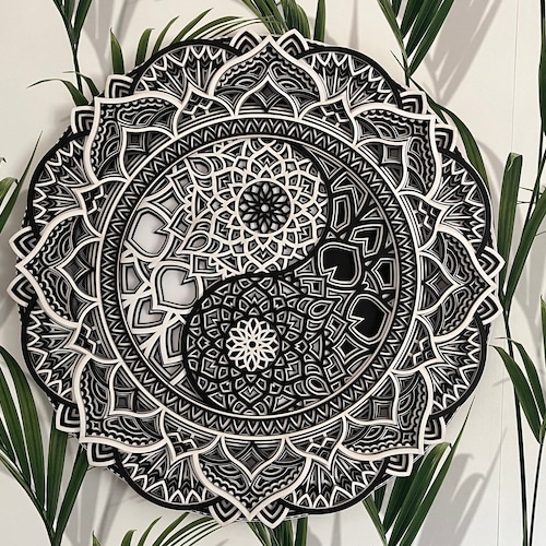 Wood Yin Yang Mandala Wall Art Mandala Wall Art Wood Mandala Etsy