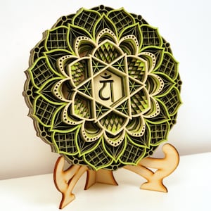 Heart Chakra Mandala Anahata Wall Art, Energy Center Wooden Wall Decor, Spiritual Handmade Gift for Yoga Studio Chakras Set Shakti