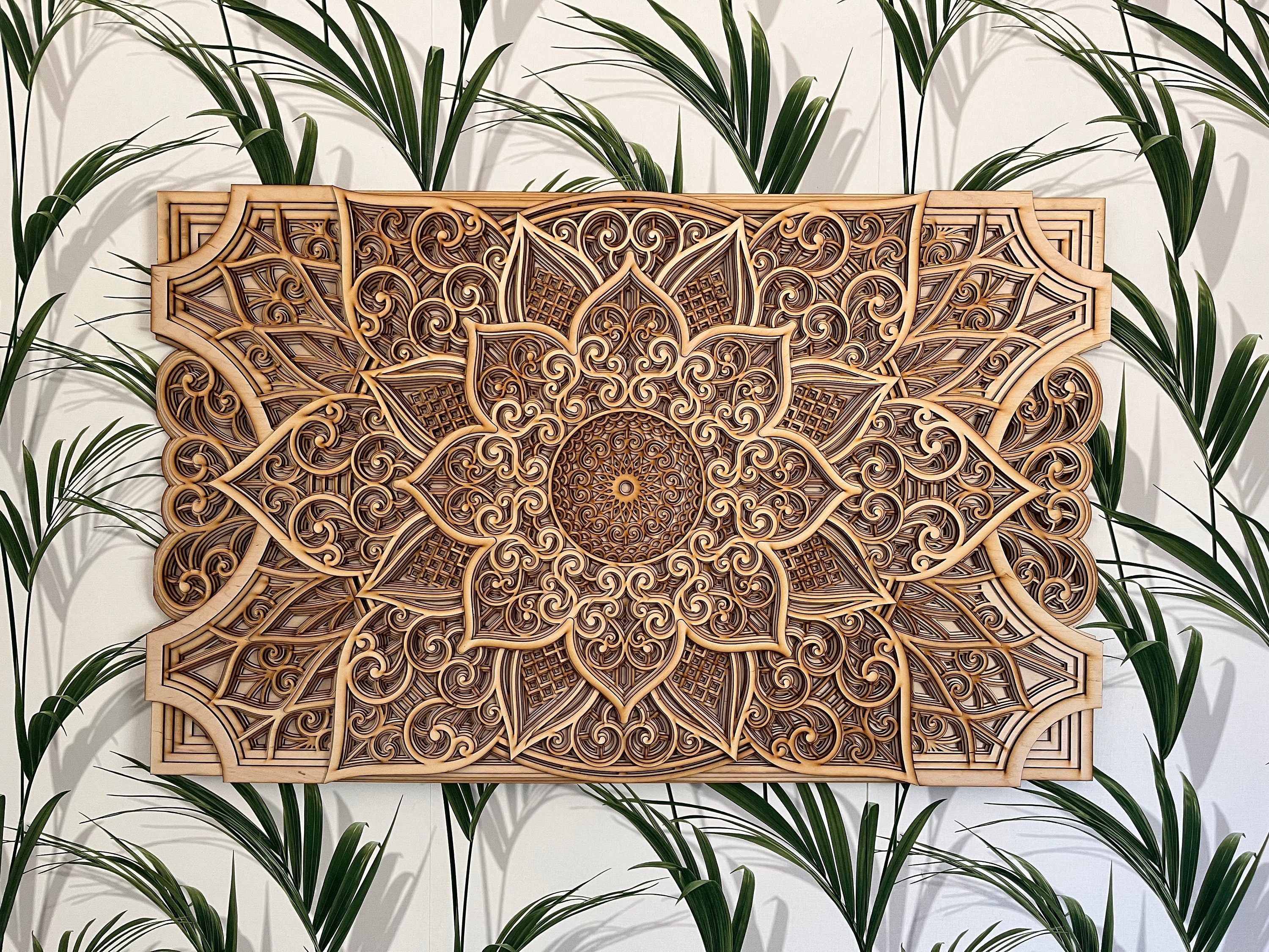 Wood carved mandala wall art sale