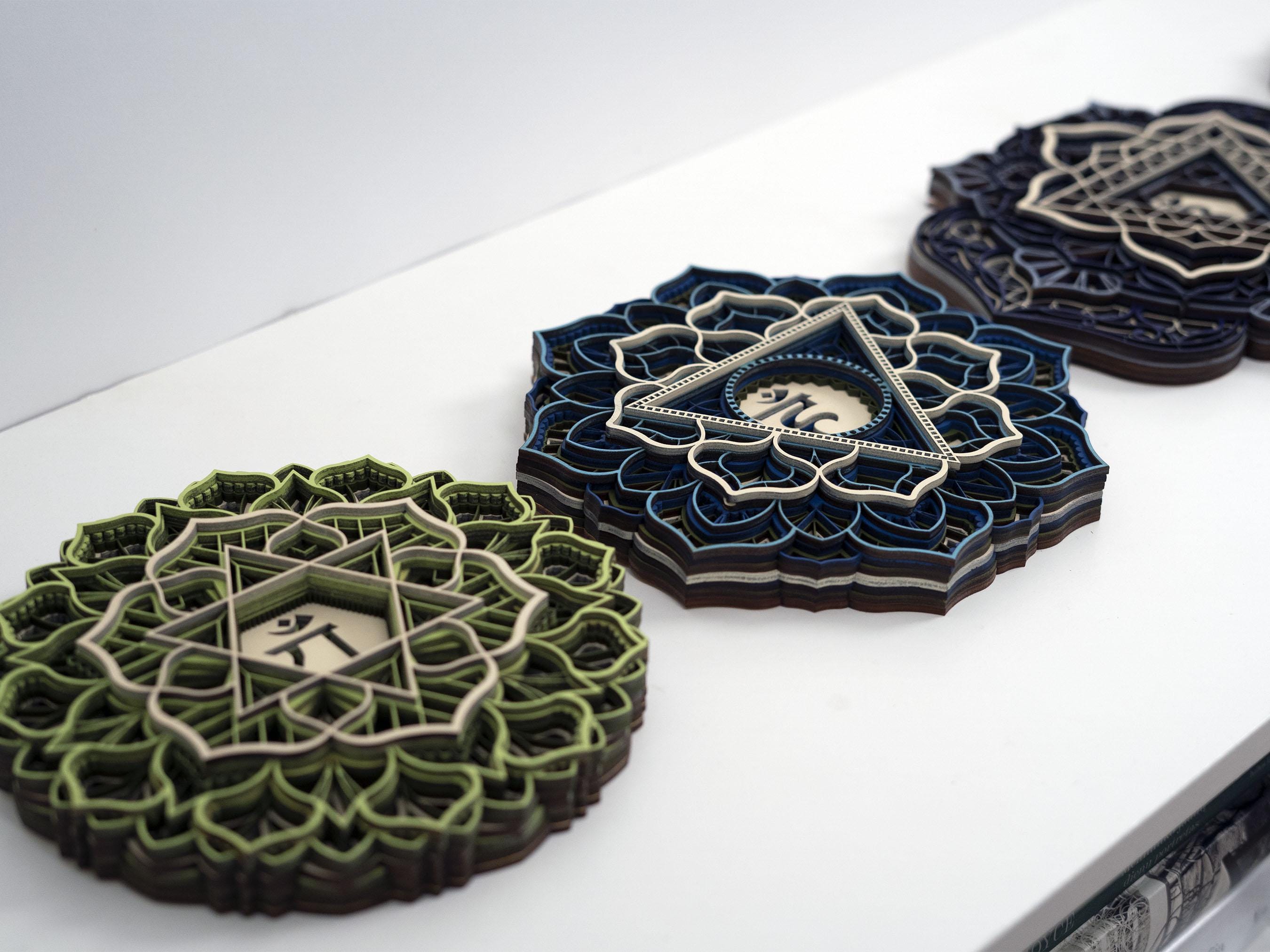 Chakra Wall Art Set – Layered Wooden Mandala Decor for Yoga ...
