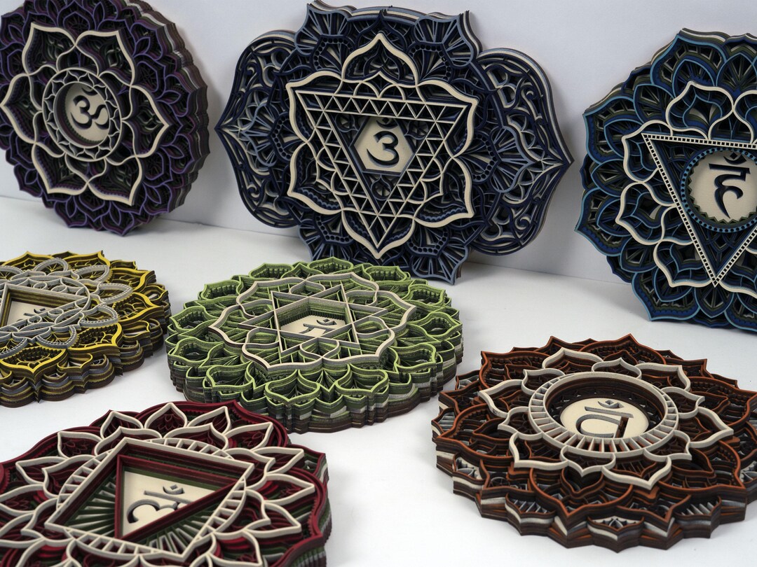 Chakra Wall Art Set – Layered Wooden Mandala Decor for Yoga ...