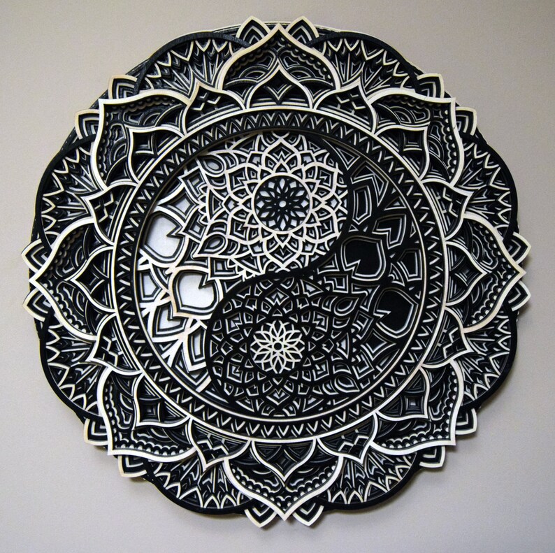 Yin Yang Mandala Wood Mandala Zen Wall Art Etsy