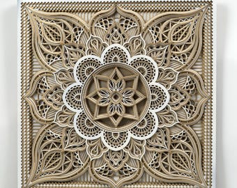 Layered Wooden Mandala Wall Art, Neutral Boho Geometric Decor, Laser Cut Sacred Geometry Hanging