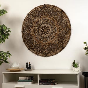 Wood Mandala Decor, Wooden Wall Art, Boho Decoration Accent, Handmade Spiritual Gift, Housewarming Wall Design, Yoga Studio Gift for Her