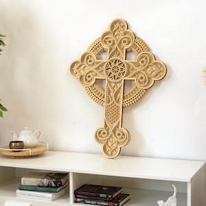 Arte de pared cristiano de madera con cruz, decoración minimalista católica religiosa cristiana, decoración espiritual para el hogar y la iglesia, símbolo de protección