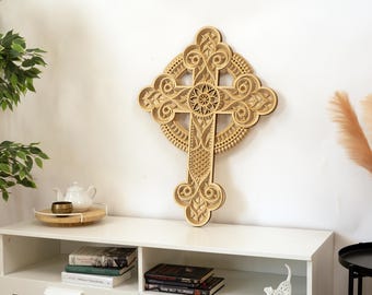 Cruz de madera decorativa para pared, decoración cristiana para el hogar, madera cortada con láser