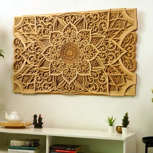 WOOD MANDALA DECOR, Bohemian Masterpiece Home Wall Art, Wooden Deco Accent