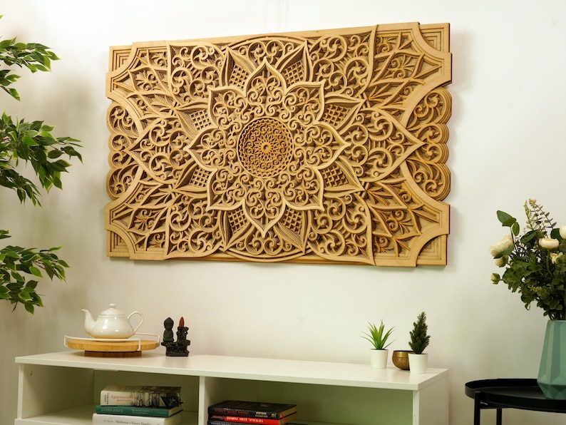 Wooden Mandala Wall Art, Laser Cut Decor, Sacred Geometry, Boho Wall Hanging, Spiritual Home image 1