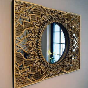Grand miroir mural | Décoration murale miroir | Art mural mandala | Miroir décoré