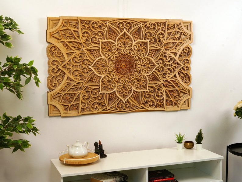 Wooden Mandala Wall Art, Laser Cut Decor, Sacred Geometry, Boho Wall Hanging, Spiritual Home image 3