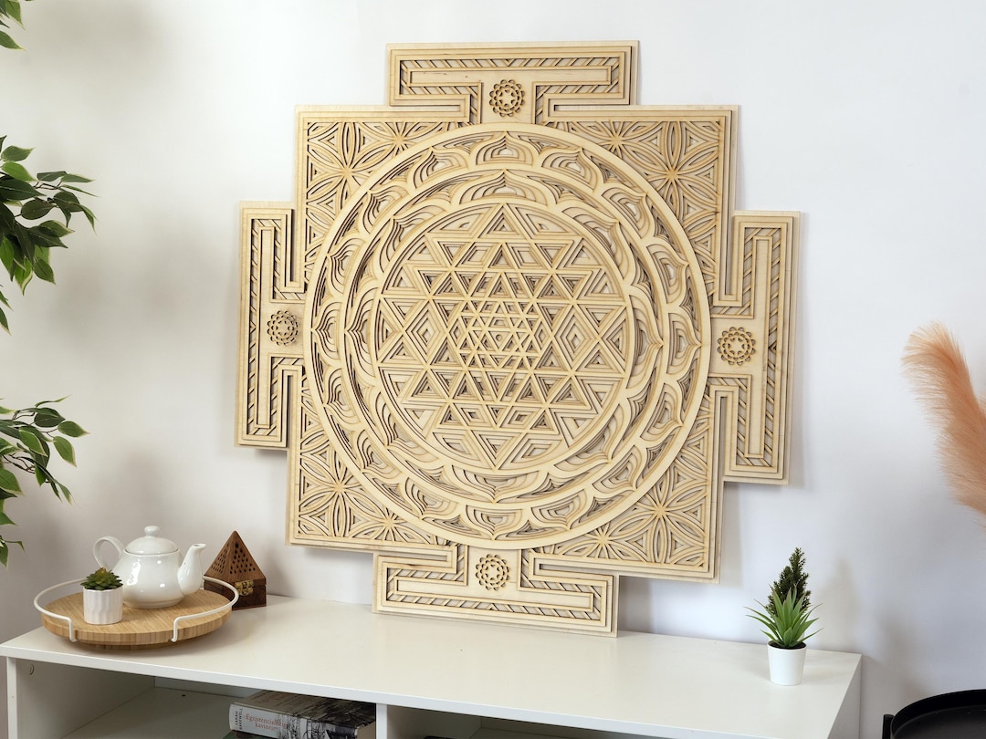 Wooden Sri Yantra Mandala Wall Art – Sacred Geometry Chakra Decor - Etsy