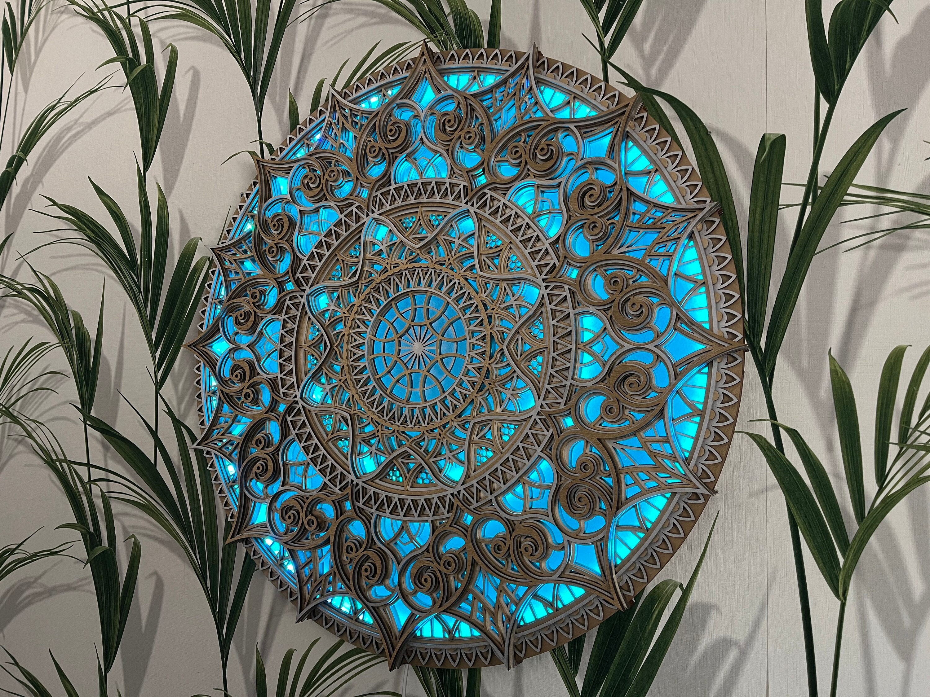 Wood Shadow Lamp, Mandala Decor for Shelf, Geometric Lantern