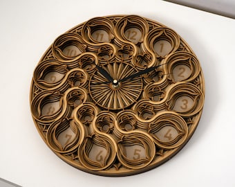 Orologio da parete in legno con mandala, arredamento geometrico boho per la casa