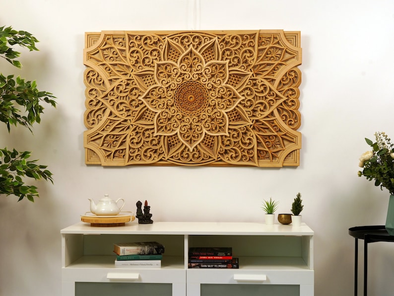 Wooden Mandala Wall Art, Laser Cut Decor, Sacred Geometry, Boho Wall Hanging, Spiritual Home Natural