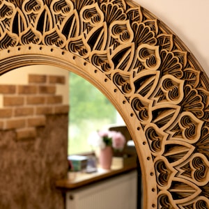 Mirror Mandala Decor, Handmade Wooden Round Mirrors, Unique Wall Hanging, Eclectic Interior Design, Wood Spiritual Gift for Housemoving