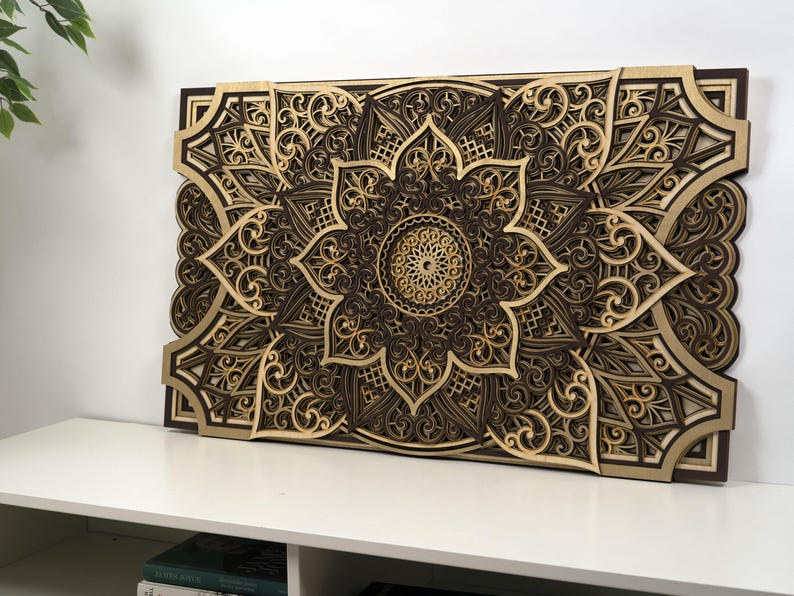 Boho style wooden mandala wall decor creating a calm and balanced atmosphere in a modern interior space