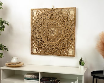 Wood Mandala Decor, Large Wall Hanging, Boho Art Spiritual Gift, Housewarming Spiritual Gift, Bohemian  Apartment Wall Decoration