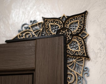 Remate de esquina para puerta estilo mandala, decoración minimalista de madera