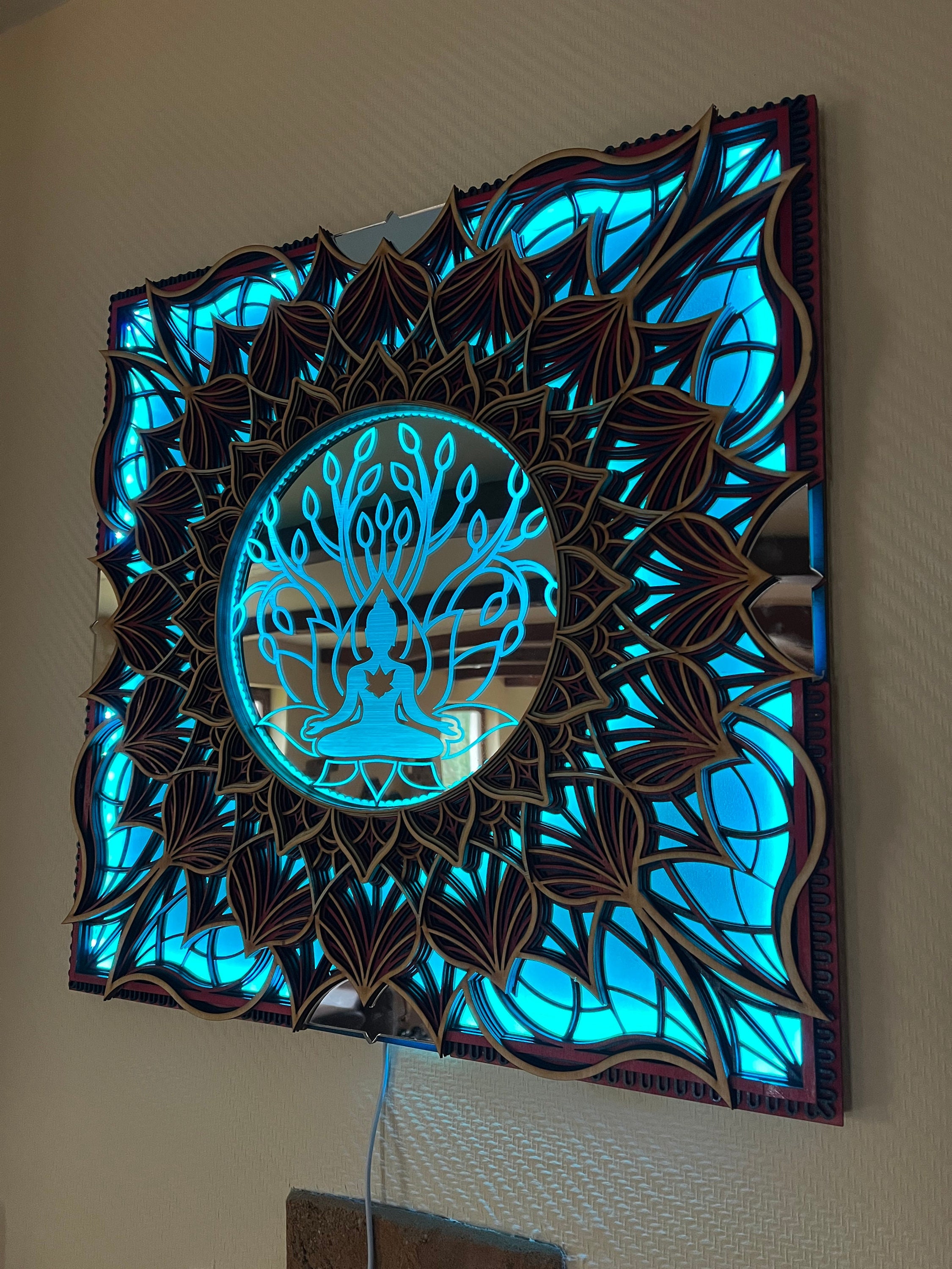 Mandala Buddha Glowing LED Wall Art Color Changing LED Wall Hanging Spiritual Gift Trippy Lights Psychedelic Art Yoga Studio Decor Gift