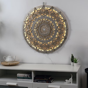 MANDALA LAMP SACRED Geometry, Eye-Catching Mandala Wall Art with Glowing Led Lighting: A Perfect Addition to Your Home, Living Room, Studio