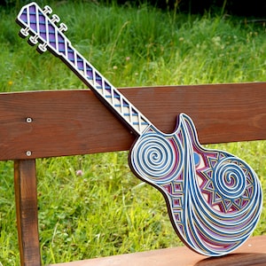 Guitar Wooden Wall Art, Music Lovers Gift, Musician Decor, Guitarist Acoustic Decoration, Mandala Guitar Design, 3D Multilayer Guitar