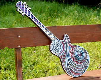 Décoration murale mandala en bois, guitare, 3D multicouche découpé au laser