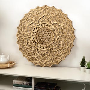 Mandala Wall Art Boho Home Decor, Large Wooden Sacred Geometry Art for Living Room, Spiritual Minimalist Zen Gift for Her or Him