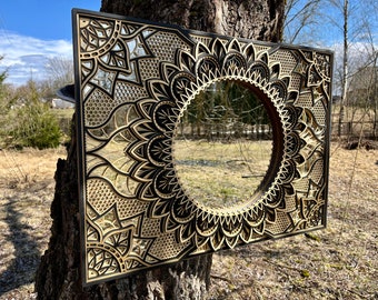 MIRROR WOOD DECOR, Large Wall Art, Mandala Wall Hanging, Living Room Mirrors, Bohemian Accent