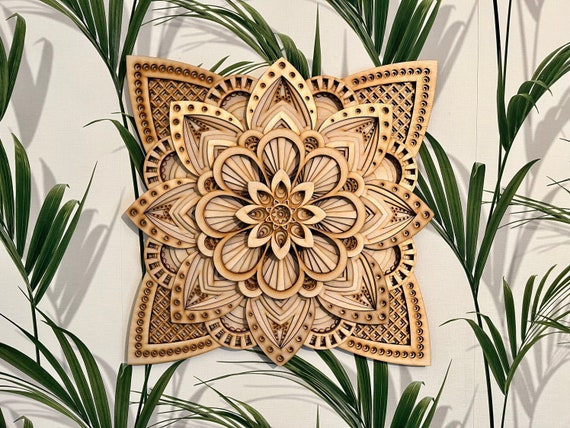 Sacred Geometry Wall Art Decor Wooden Mandala Laser Artwork