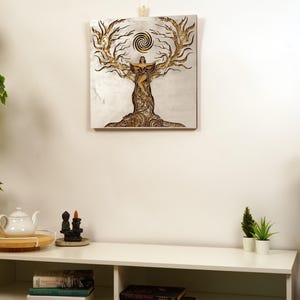 Feminine-inspired Shakti motif with flowing lines and delicate curves, presenting a warm, bohemian feel