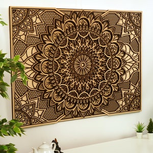 WOOD MANDALA WALL Art, Natural Finish Wooden Home Decor, Housewarming Spiritual Gift