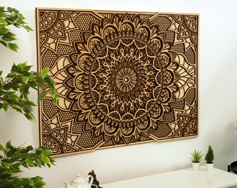 WOOD MANDALA WALL Art, Natural Finish Wooden Home Decor, Housewarming Spiritual Gift