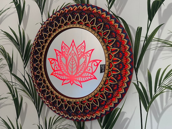 Lotus Mandala Lamp, LED Sacred Geometry Wall Art