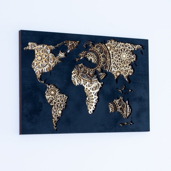 Wood Map Mandala Wall Art – Geometric World Map Decor