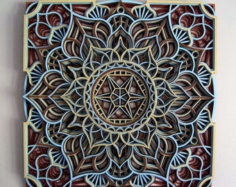 Warstwowa drewniana mandala ścienna, dekoracja z motywem świętej geometrii