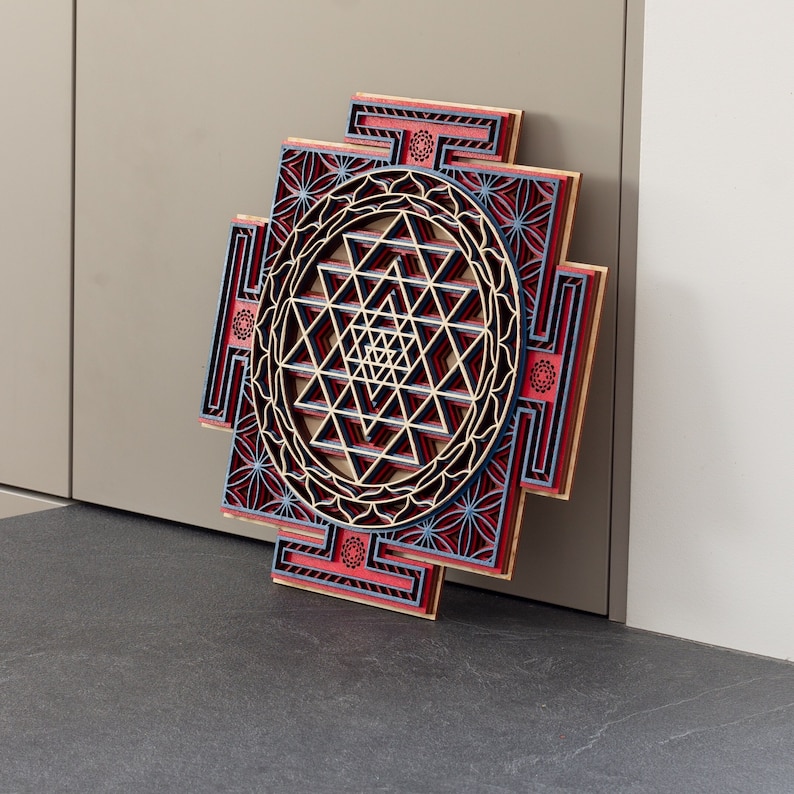 sri yantra wooden mandala wall decor spiritual gift made by bhdecor