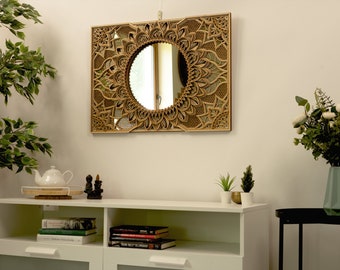 Wood Mandala Mirror Wall Art, Boho Home Decor