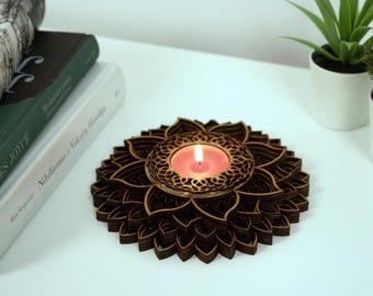 Handmade Wooden Mandala Candle Holder, Boho Home Decor