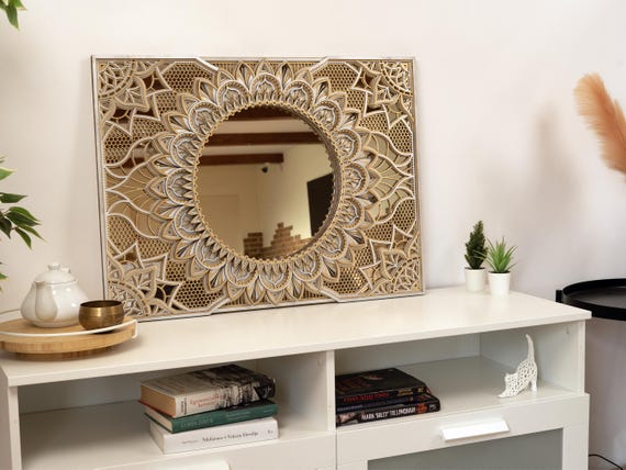 Wall Mirror Large | Mirror Wall Décor | Mandala Wall Art | Ornate Mirror