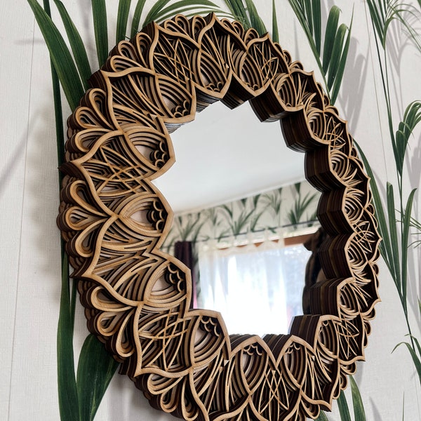 Mirror Mandala Unique Wall Art, Boho Wood Decor, Ornate Mirrors, Decorative Bohemian Mirror