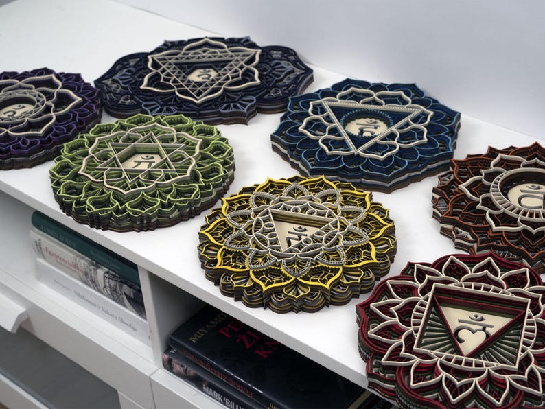 Chakra Wall Art Set – Layered Wooden Mandala Decor for Yoga ...