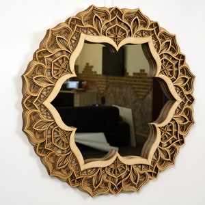 SACRED GEOMETRY WALL art, circle mandala art accent mirror, large decorative wood mirror, aesthetic room decor, spiritual wall art