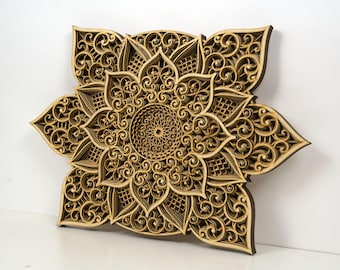Layered Wood Mandala Wall Art, Sacred Geometry Laser Cut Decor, Boho Spiritual Hanging