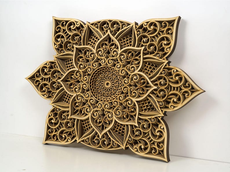 Boho mandala wall hanging with symmetrical geometric design for meditation or living room decor