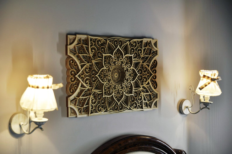 above bed wooden wall decor mandala artwork design